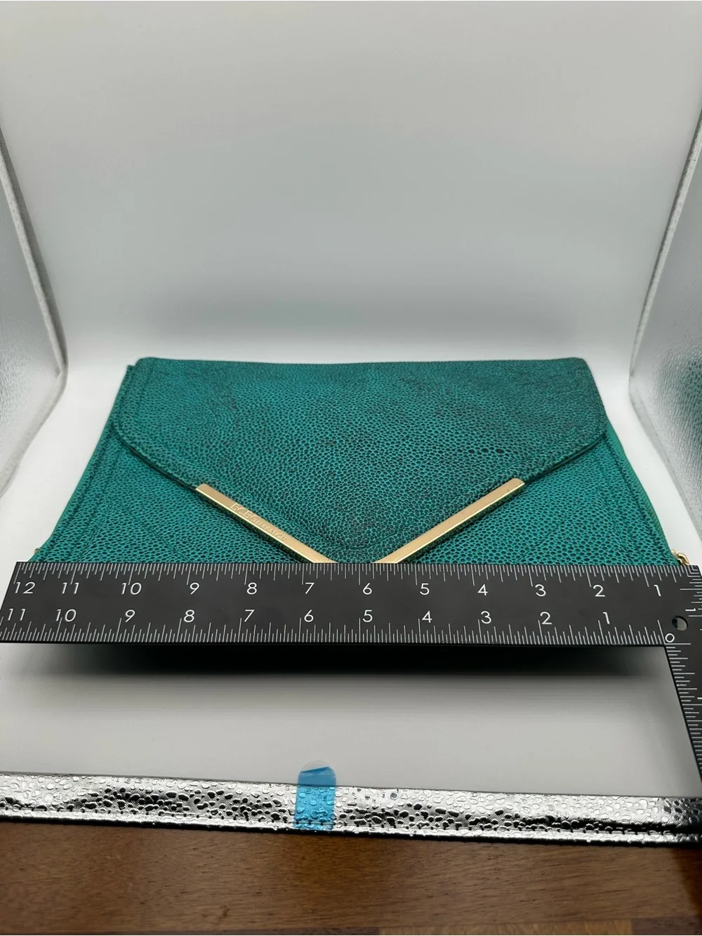 BCBGeneration Teal Faux Stingray Envelope Clutch Bag Gold Hardware